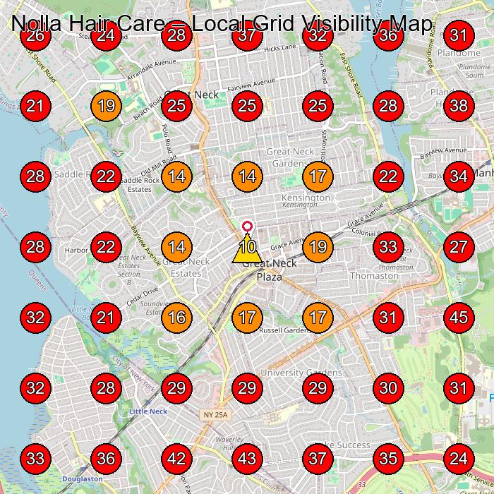 Nolla Hair Care GeoGrid visibility map for Beauty Salon in Queens